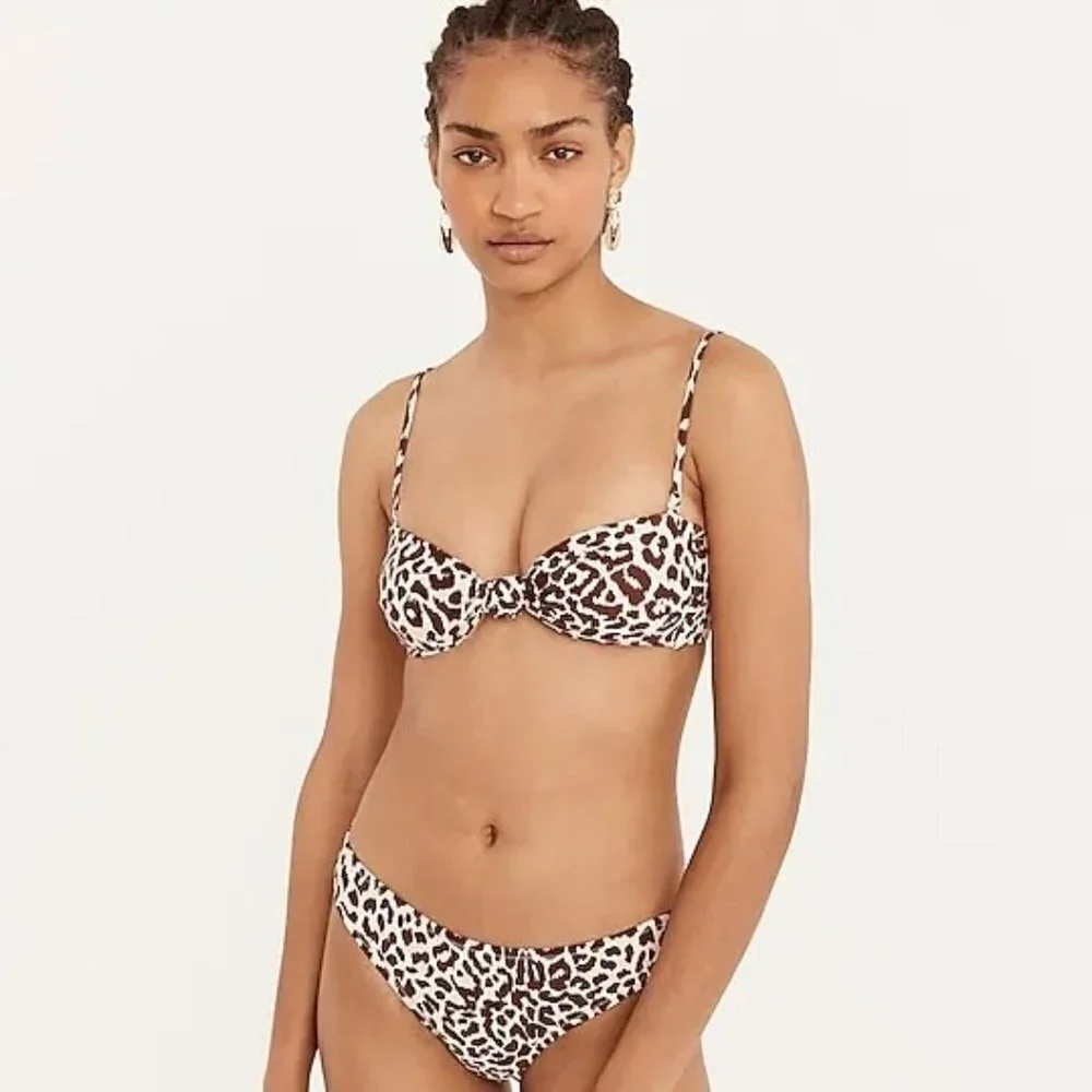 NWT J.Crew Knot Bandeau Leopard Print Bikini Top